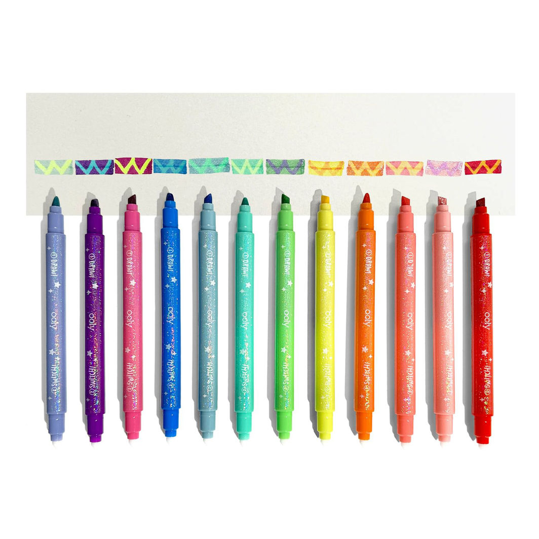 Ooly Magic Markers Set of 12, Switch-eroo Glitter
