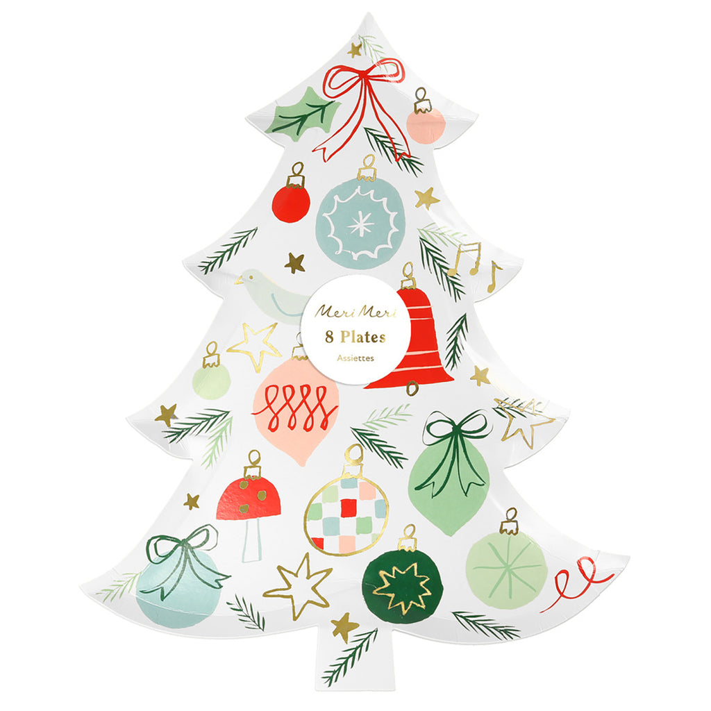 Meri Meri Paper Plates, Christmas - Christmas Tree Design - Pack of 8