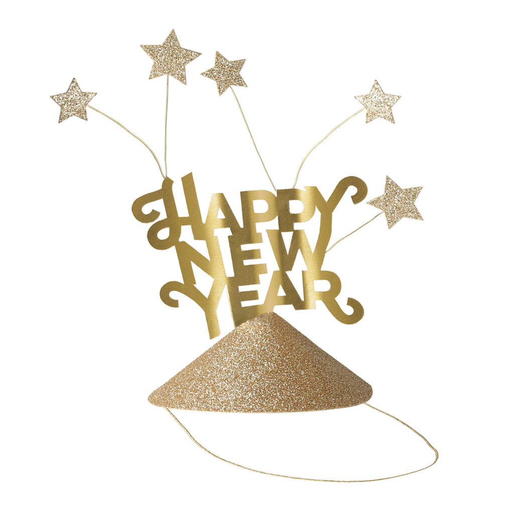 Meri Meri Party Hats with Gold Glitter, Happy New Year - Set of 6.