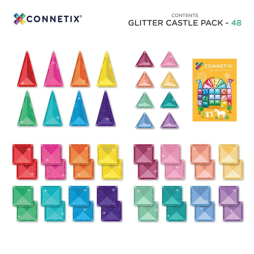 Connetix Glitter Castle Pack, Magnetic Building Set with 48 Pieces