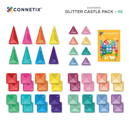Connetix Glitter Castle Pack, Magnetic Building Set with 48 Pieces