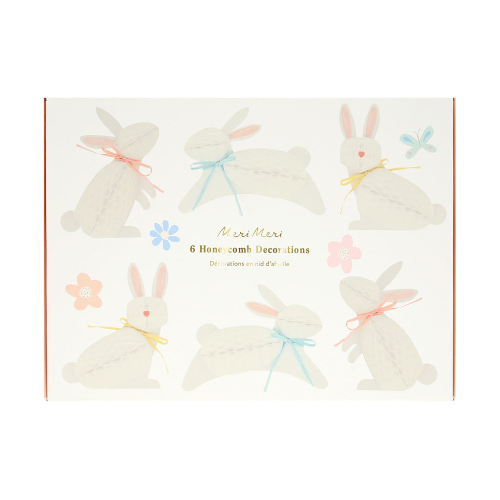 Meri Meri Easter, Honeycomb Decorations – Pom Pom Bunnies – 6 Pack