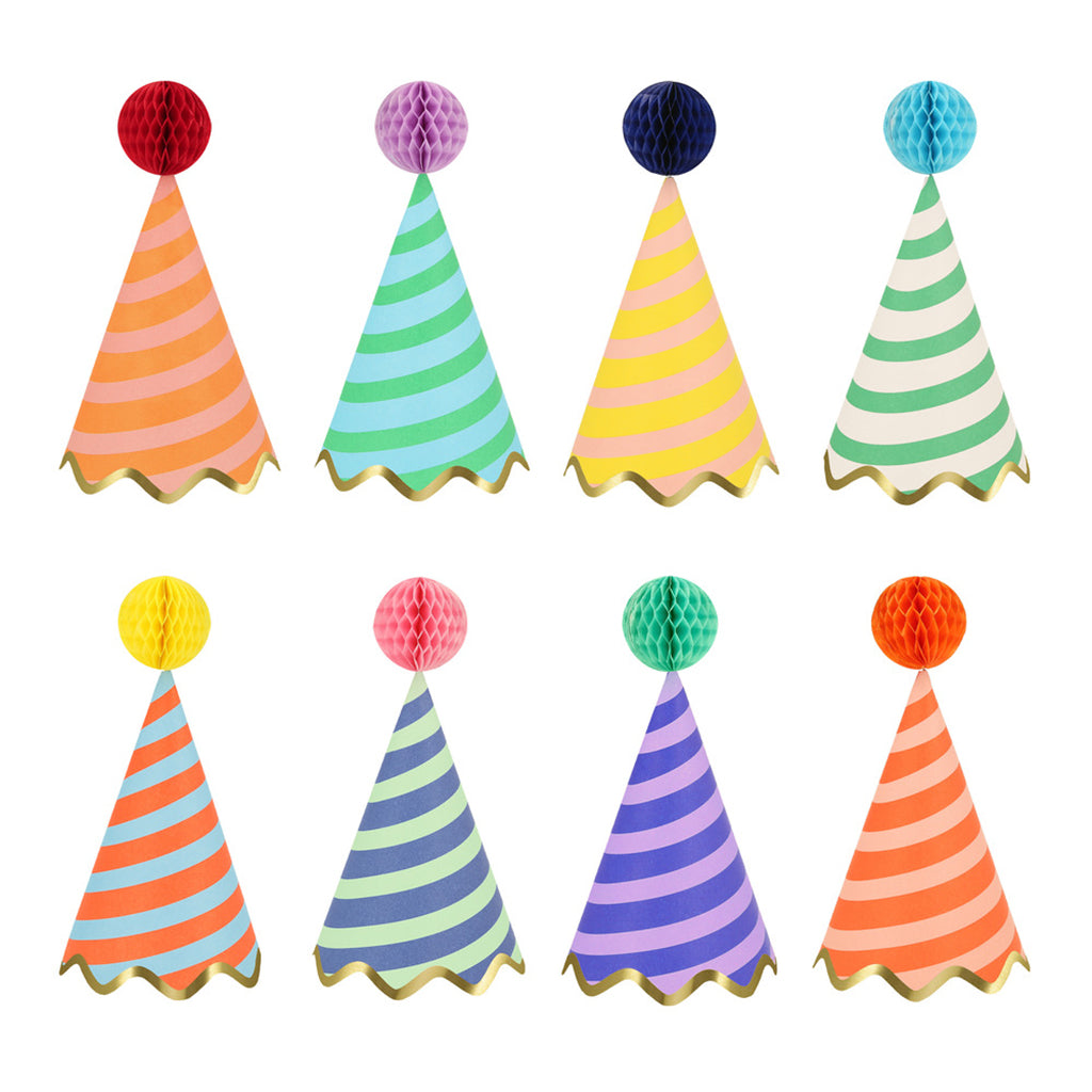 Meri Meri Party Hats, Stripe Design - Set of 8