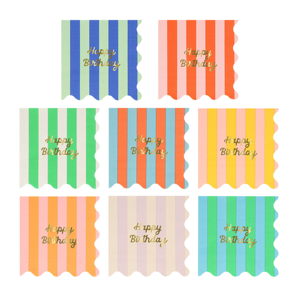 Meri Meri Napkins Size S, Striped Happy Birthday - Pack of 16