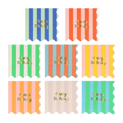 Meri Meri Napkins Size S, Striped Happy Birthday - Pack of 16