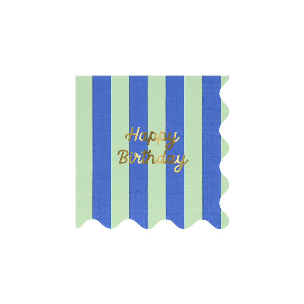 Meri Meri Napkins Size S, Striped Happy Birthday - Pack of 16