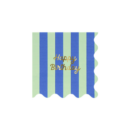 Meri Meri Napkins Size S, Striped Happy Birthday - Pack of 16