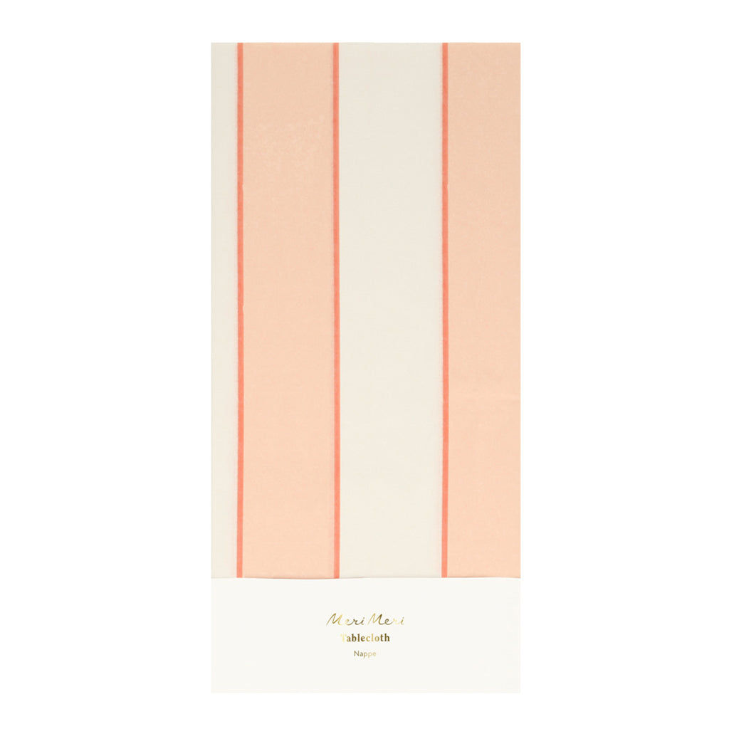 Meri Meri Paper Tablecloth, Peach Stripe - 259 x 137 cm