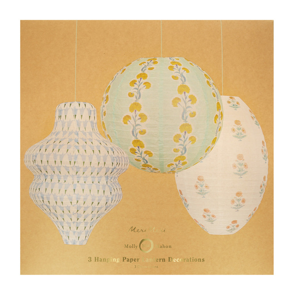 Meri Meri Paper Lanterns in Rice Paper by Molly Mahon, Set of 3 - WITHOUT LIGHT SOURCE