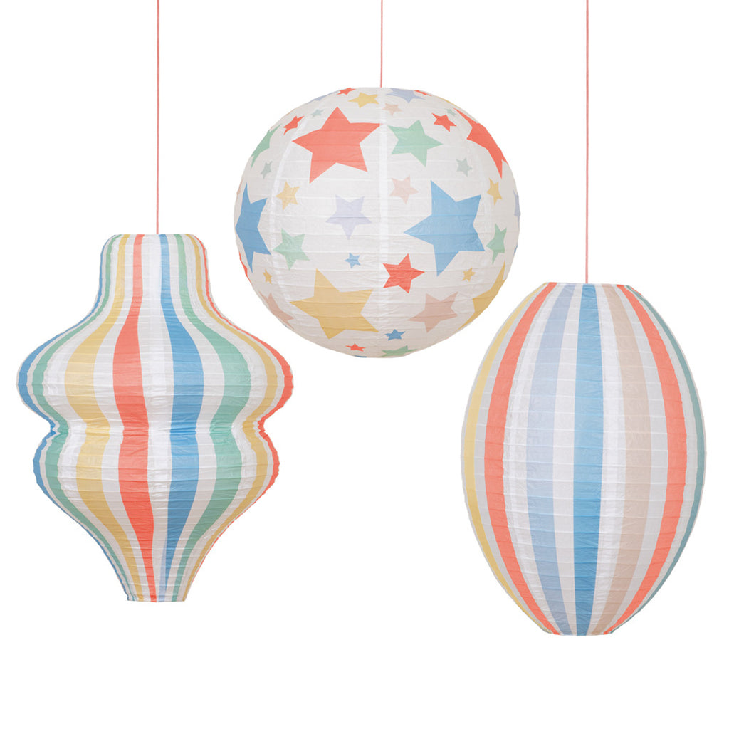 Meri Meri Paper Lanterns in Rice Paper, Stars and Stripes, Set of 3 - NO LIGHT SOURCE INCLUDED