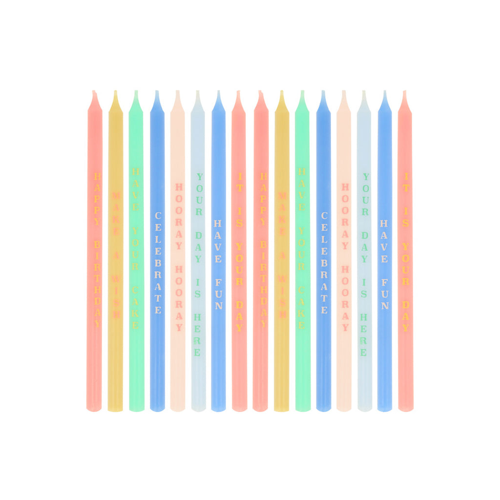 Meri Meri Cake Candles with Party Phrases - Set of 16