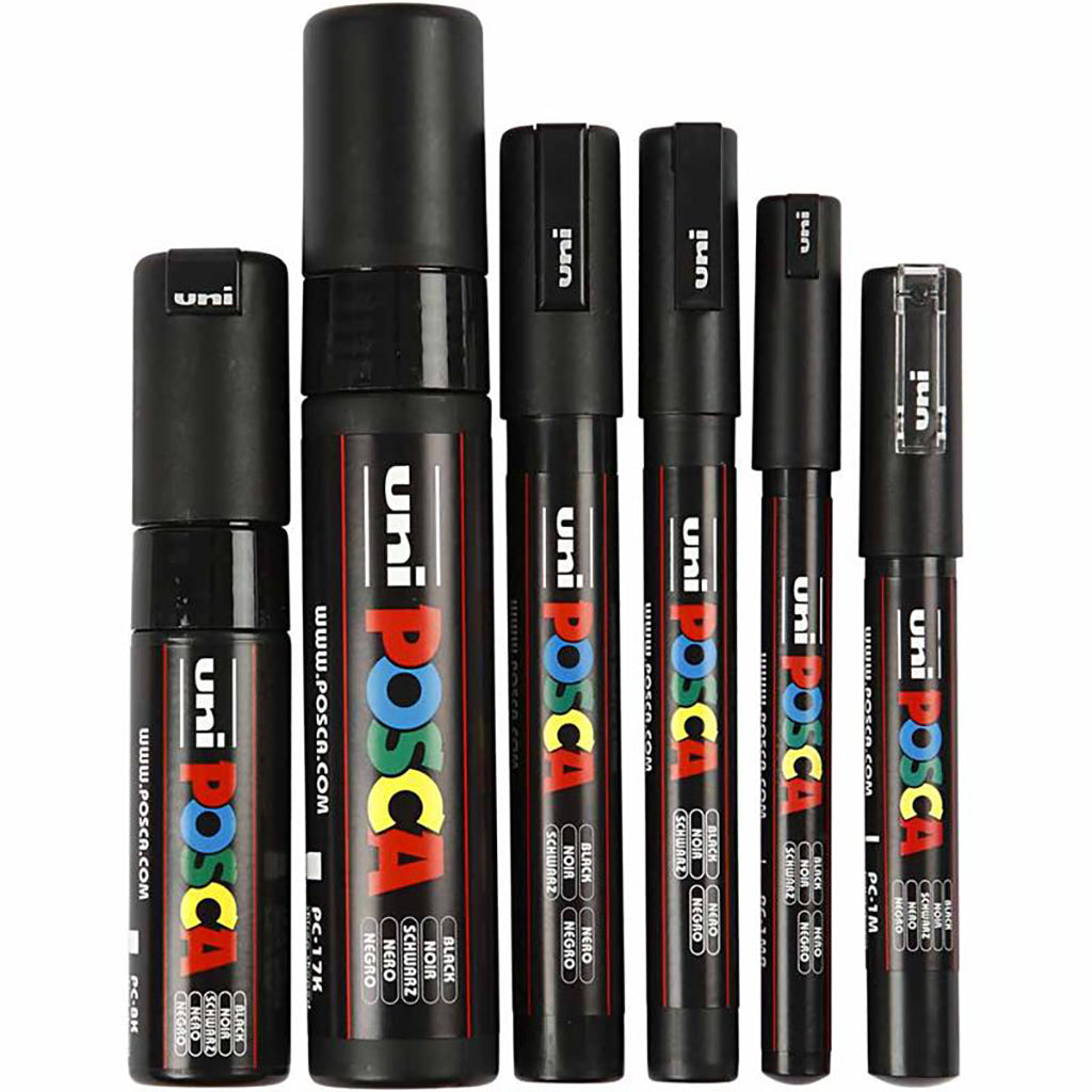 Posca Markers, Set of 6, Line Width 0.7-15 mm - Black