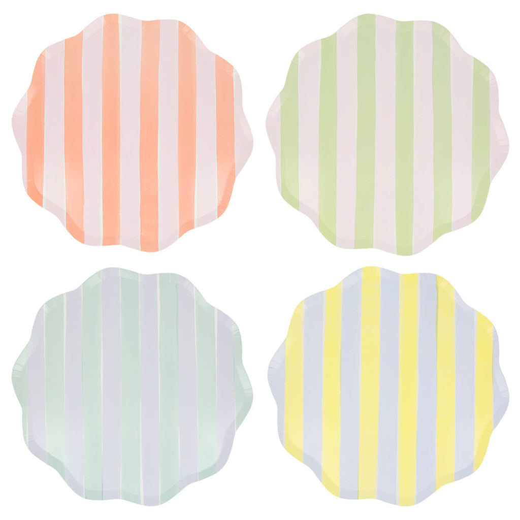 Meri Meri Large Paper Plates, Pastel Stripe – Pack of 8