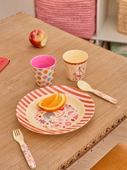 Rice Baby Spoon and Fork Set in Melamine, Pink - Fun Fair Print