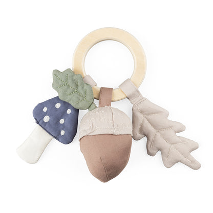 Sebra Rattle with Leaf, Mushroom, and Acorn