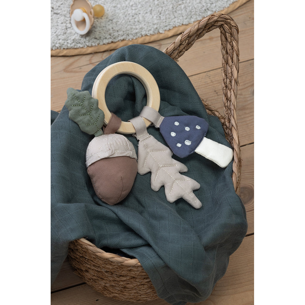 Sebra Rattle with Leaf, Mushroom, and Acorn