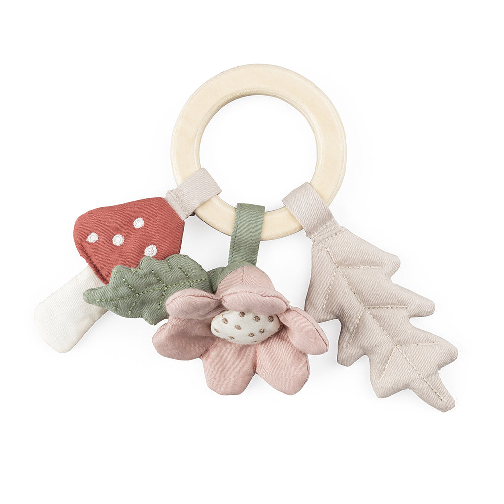Sebra Rattle with Leaf, Mushroom, and Flower