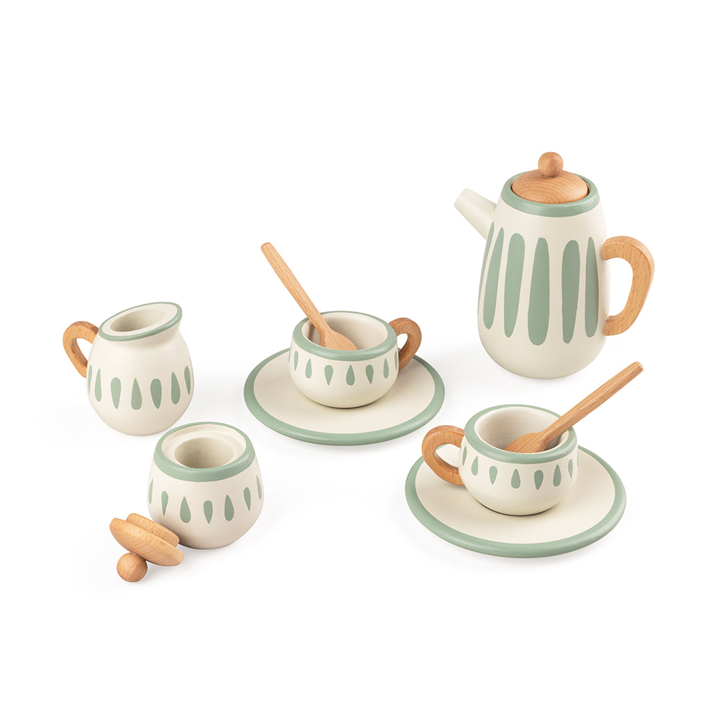 Sebra Wooden Tea Set in Classic White/Sage