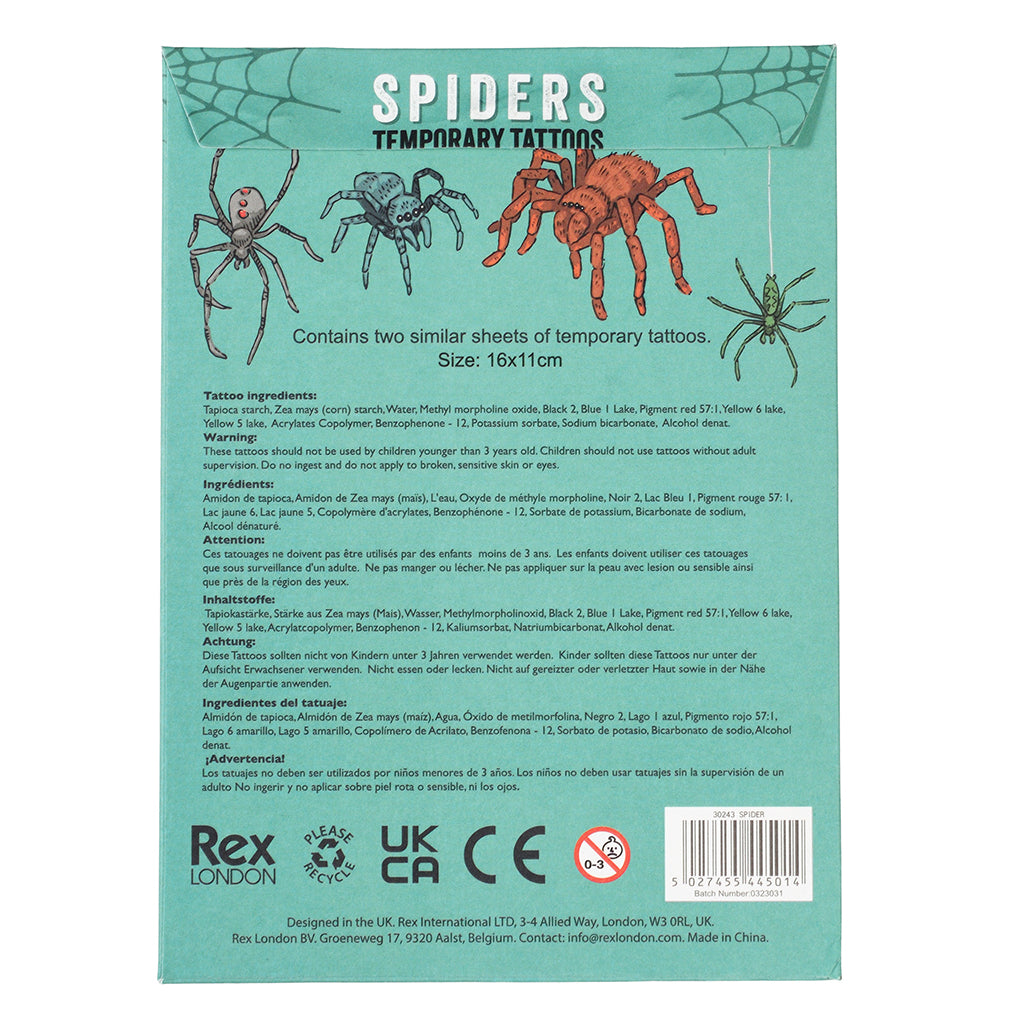 Rex London Tattoos, 2 Sheets - Spiders