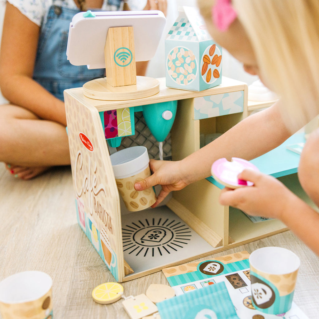 Melissa &amp; Doug Wooden Play Food Set, Barista Coffee Bar – 35 Pieces