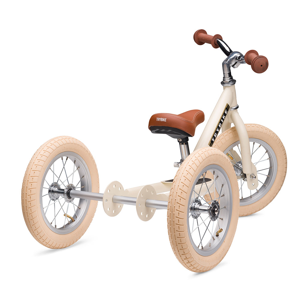Trybike Three-Wheeled Balance Bike, Vintage Cream with Retro Styling