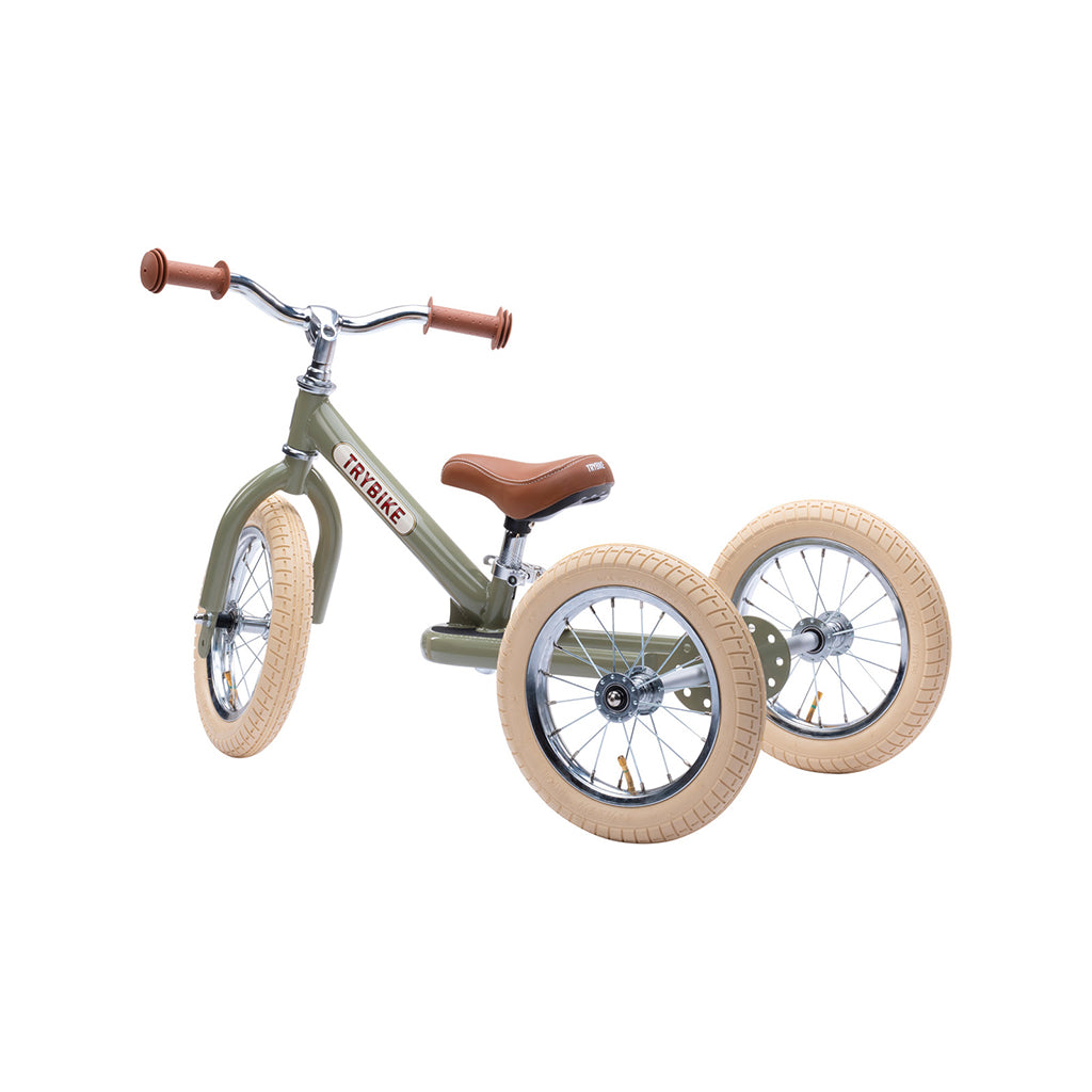 Trybike Tricycle Balance Bike, Vintage Green with Retro Look