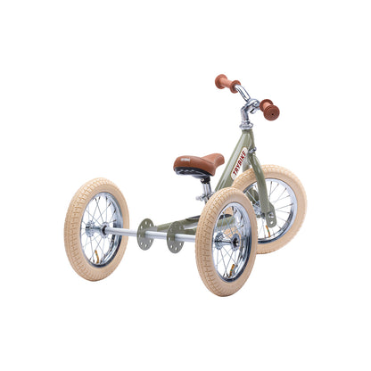 Trybike Tricycle Balance Bike, Vintage Green with Retro Look
