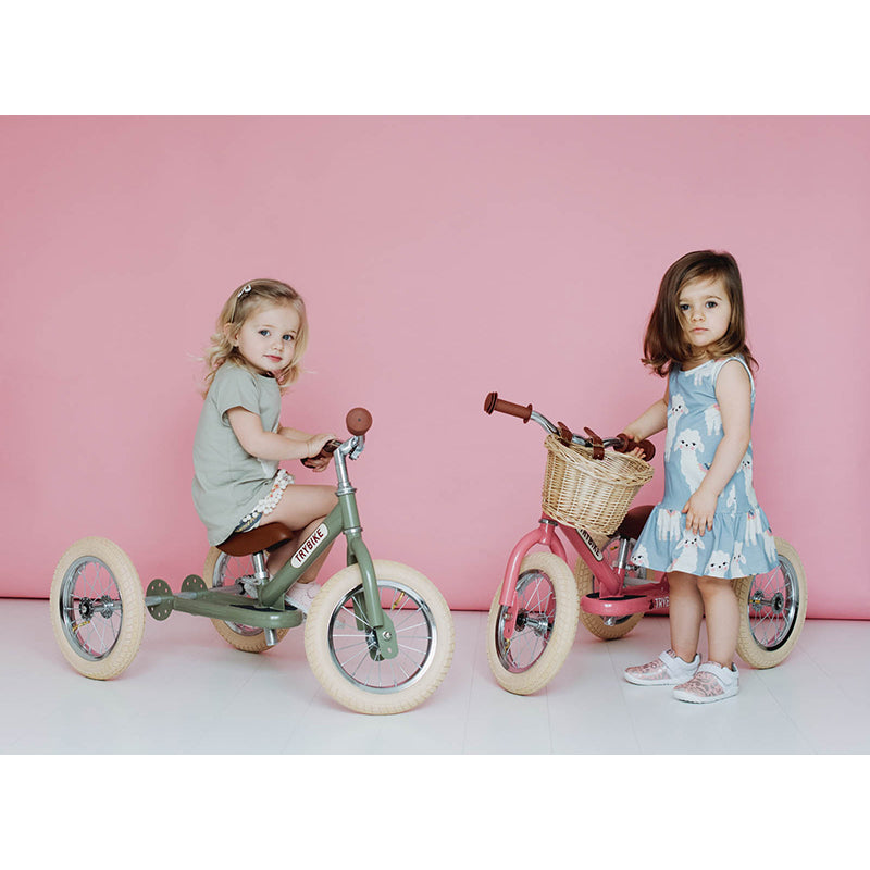 Trybike Three-Wheeled Balance Bike, Vintage Cream with Retro Styling
