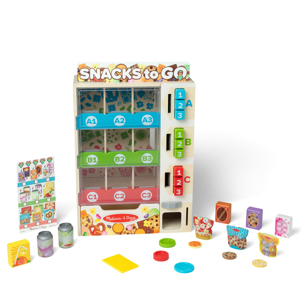 Melissa &amp; Doug Play Food, Snack Vending Machine – 16-Piece Set