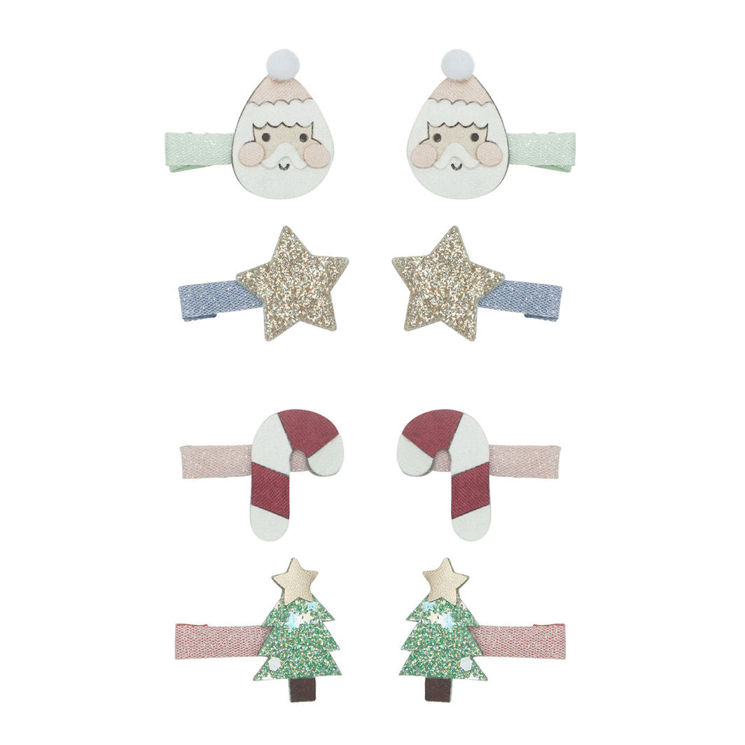 Mimi &amp; Lula Hair Clips, Set of 8 - Mini Santa Christmas
