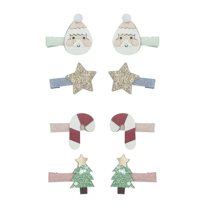 Mimi &amp; Lula Hair Clips, Set of 8 - Mini Santa Christmas