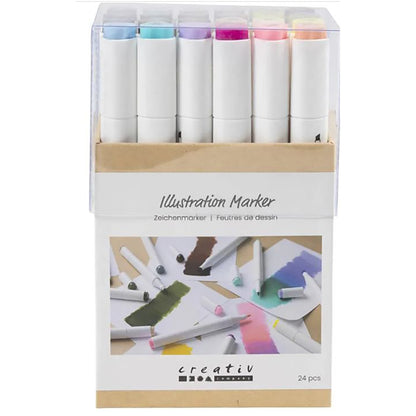 Illustration Marker dobbelt streg 18mm, 24 stk, Pastelfarver, standardfarver