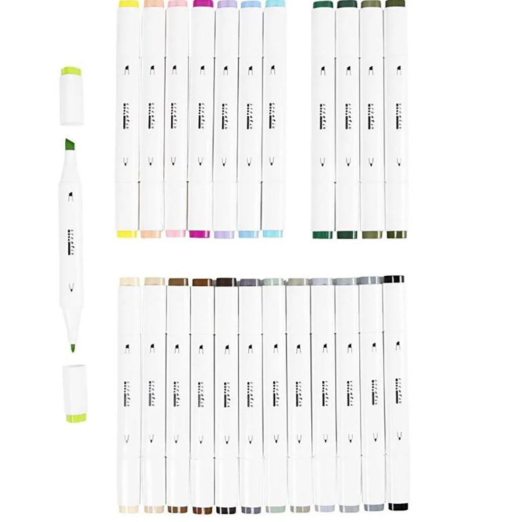 Illustration Markers, Dual Tip, 1mm + 8mm Line, Set of 24 - Pastel and Standard Colors