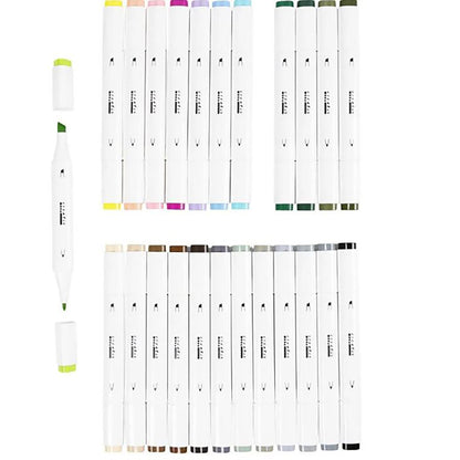 Illustration Markers, Dual Tip, 1mm + 8mm Line, Set of 24 - Pastel and Standard Colors