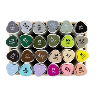 Illustration Markers, Dual Tip, 1mm + 8mm Line, Set of 24 - Pastel and Standard Colors