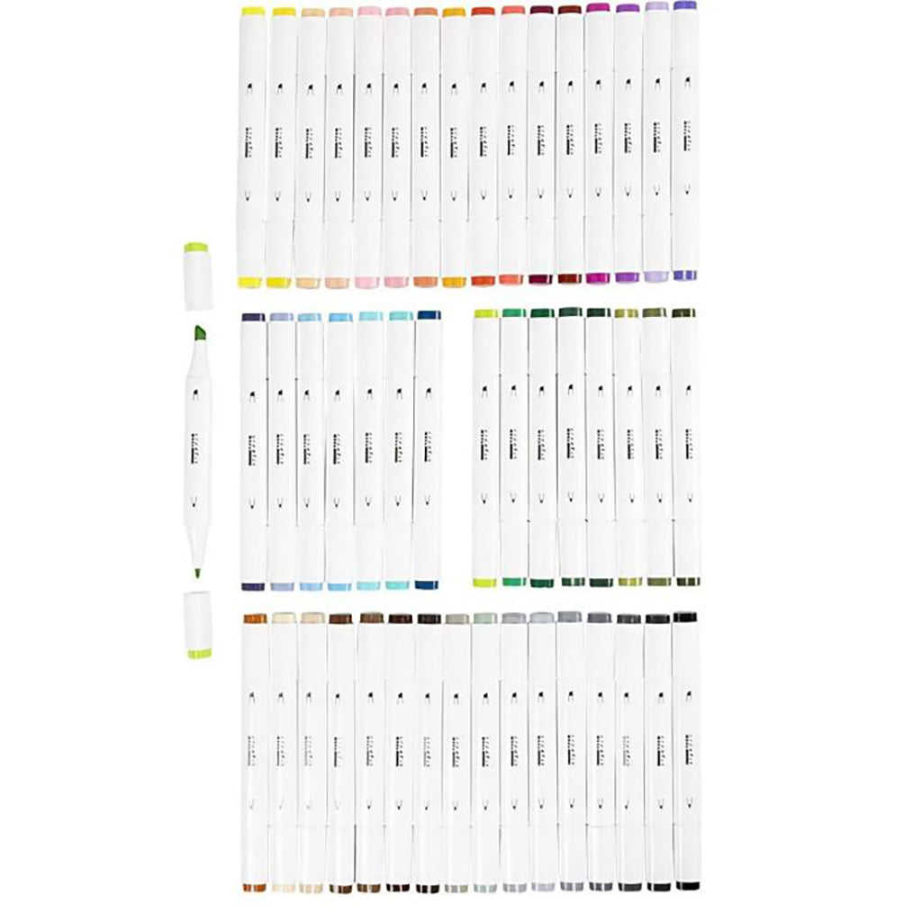 Illustration Markers, Double-Ended, 1mm + 8mm Tips, 48 Pieces - Standard Colors