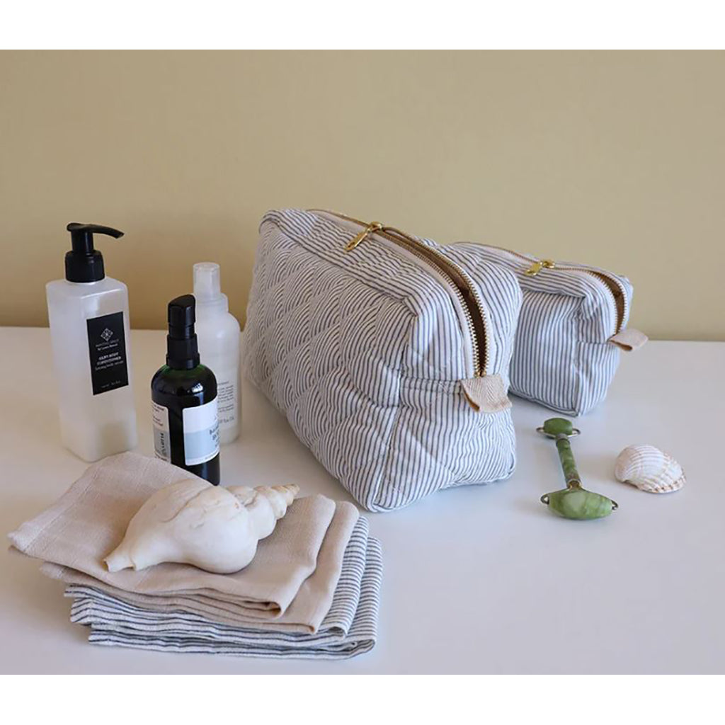 Cam Cam Quilted Toiletry Bag, Classic Stripes Blue/Praline