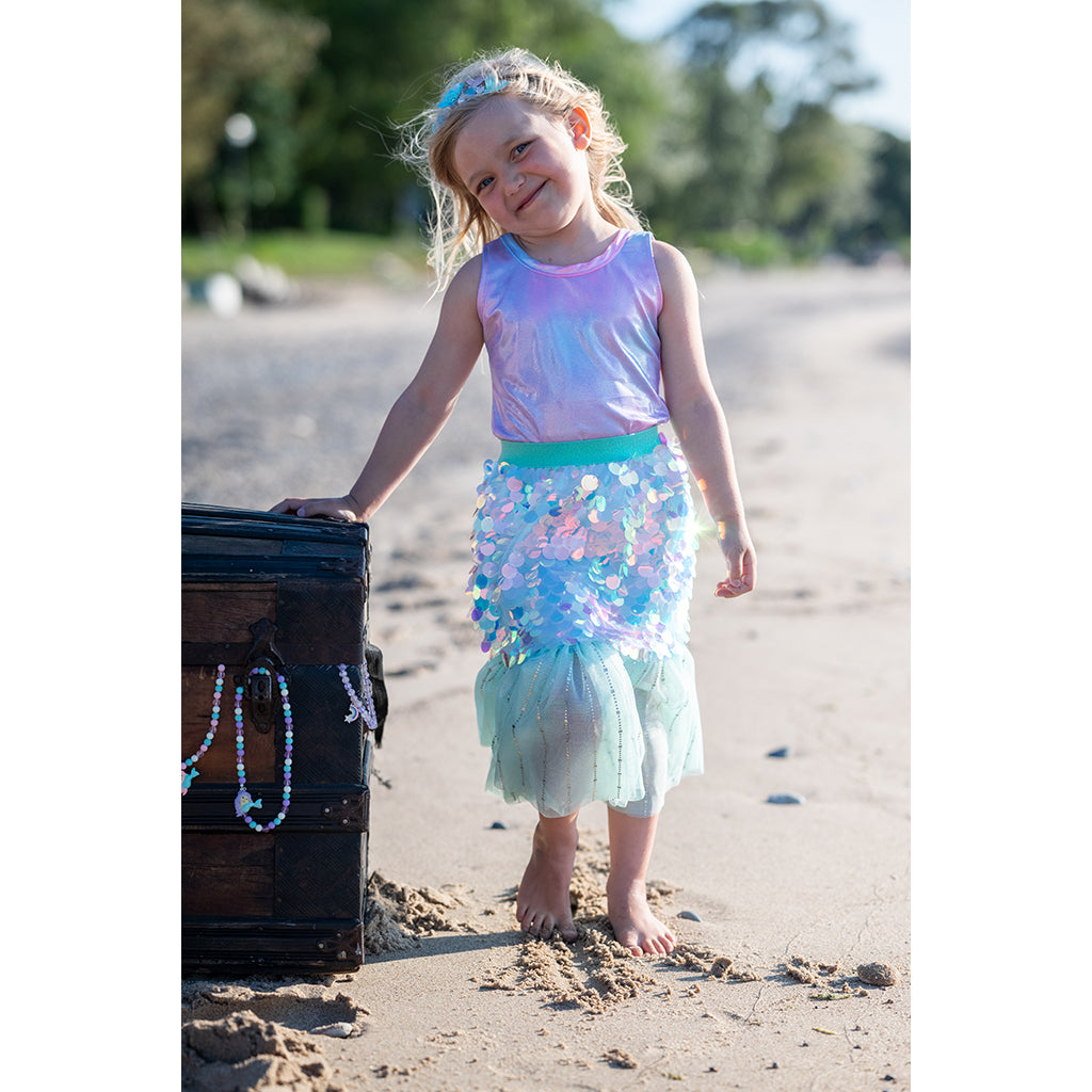 Great Pretenders Costume, Bling Bling Mermaid Skirt and Hair Clips, Mint - Size 4-6 Years