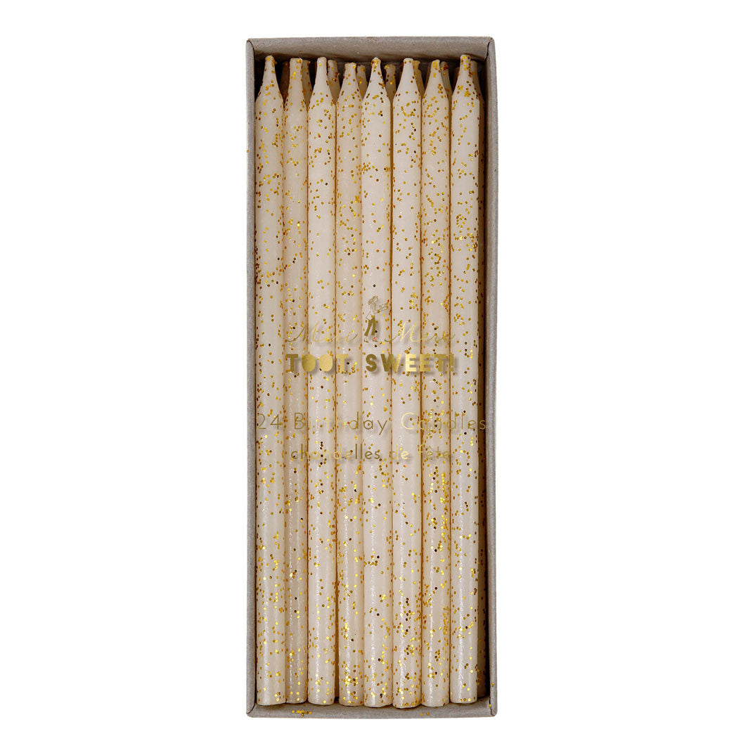 Meri Meri Cake Candles with Gold Glitter, Toot Sweet - Pack of 24