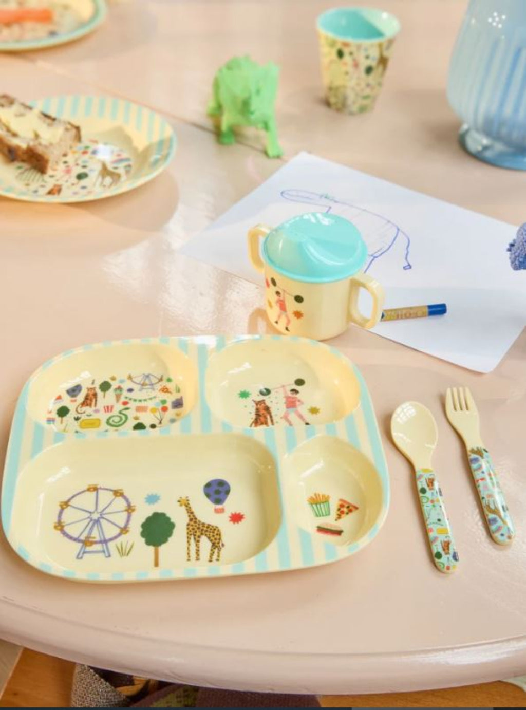 Rice Melamine Baby Spoon and Fork Set, Mint - Fun Fair Print