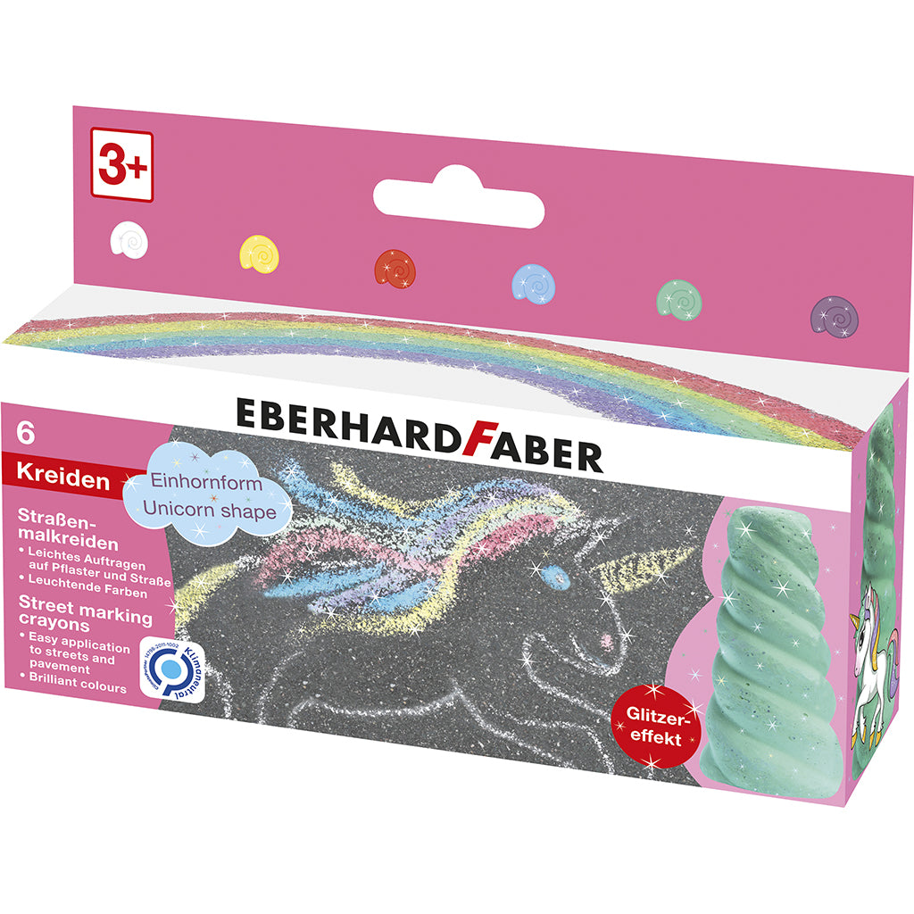 Faber-Castell EFA Sidewalk Chalk, 6 pcs – Unicorn Glitter