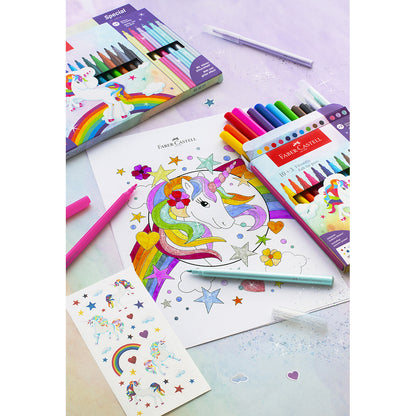 Faber-Castell 10+3 Felt Tip Markers and Stickers - Unicorn