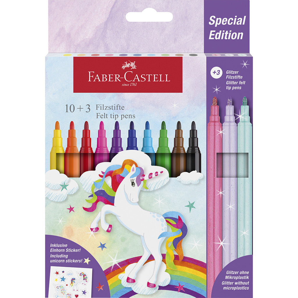 Faber-Castell 10+3 Felt Tip Markers and Stickers - Unicorn