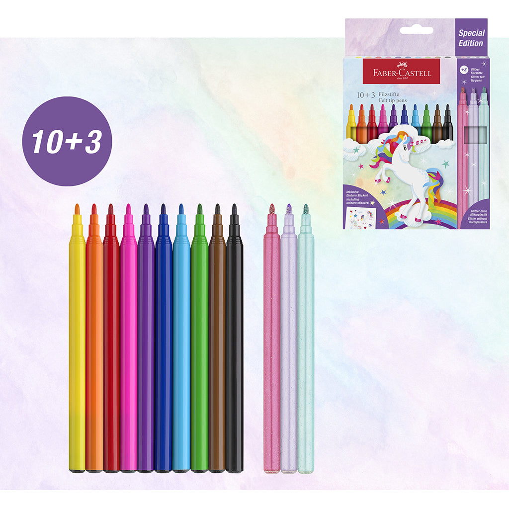 Faber-Castell 10+3 Felt Tip Markers and Stickers - Unicorn