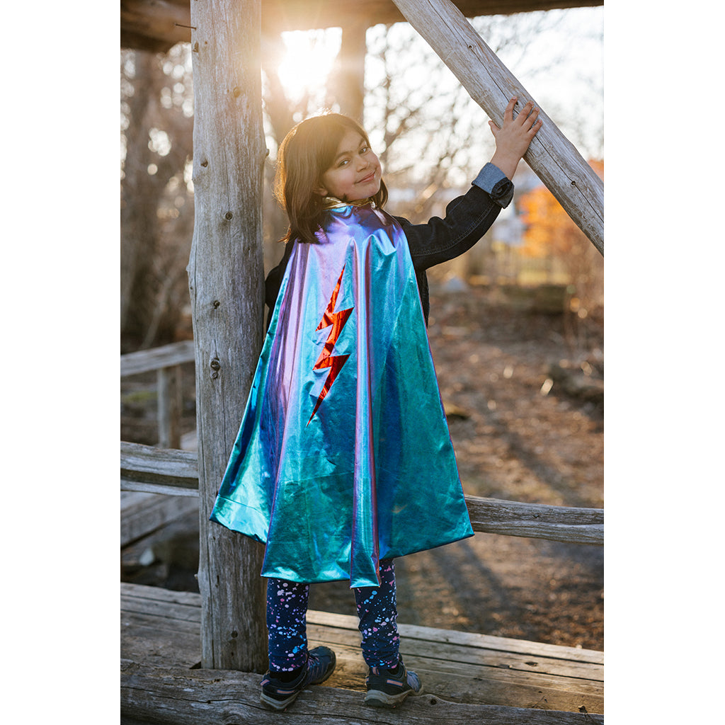 Great Pretenders Superhero Cape, Blue Lightning, Reversible - Size 5-6 Years