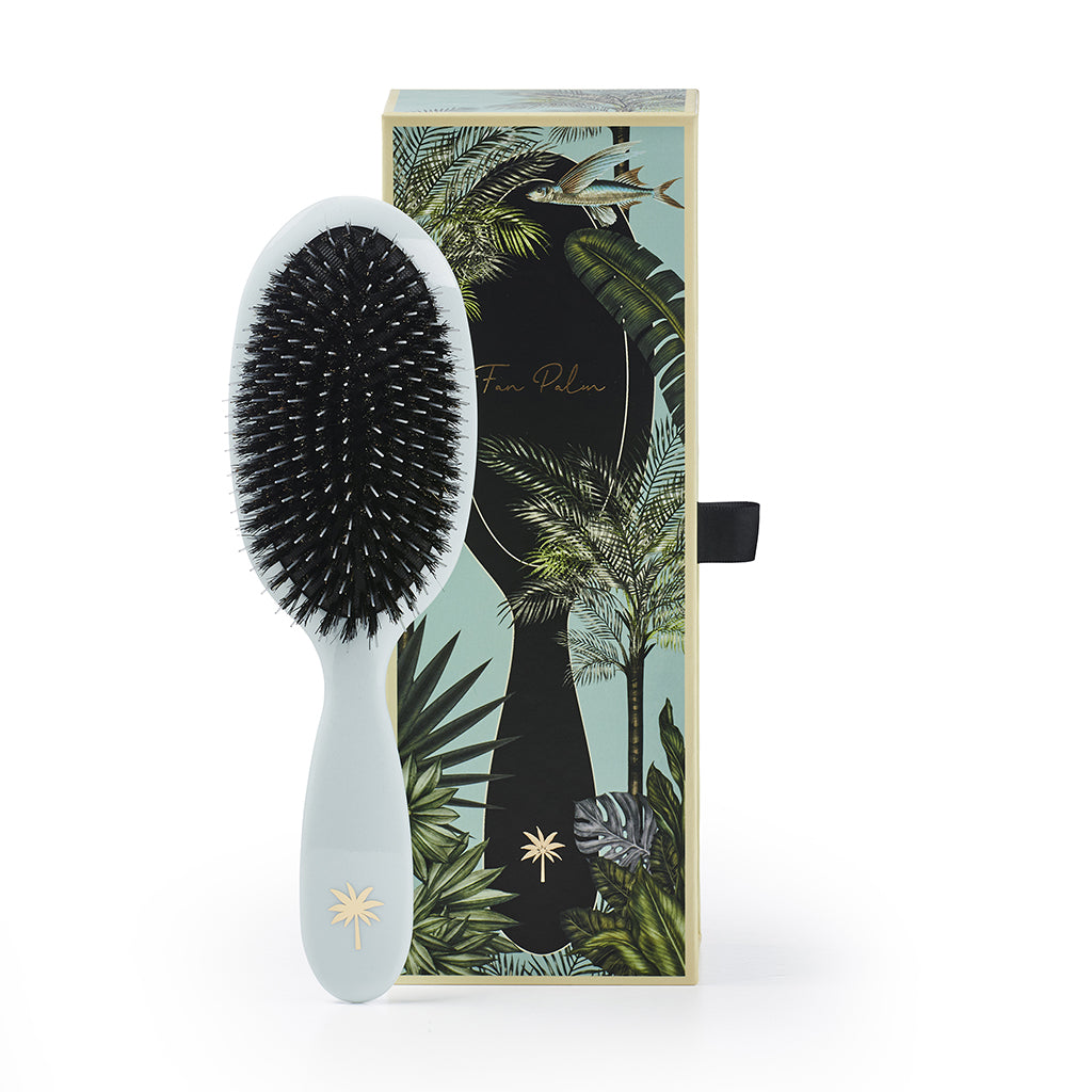 Fan Palm Hairbrush, Maldives - Medium Light Blue Glitter