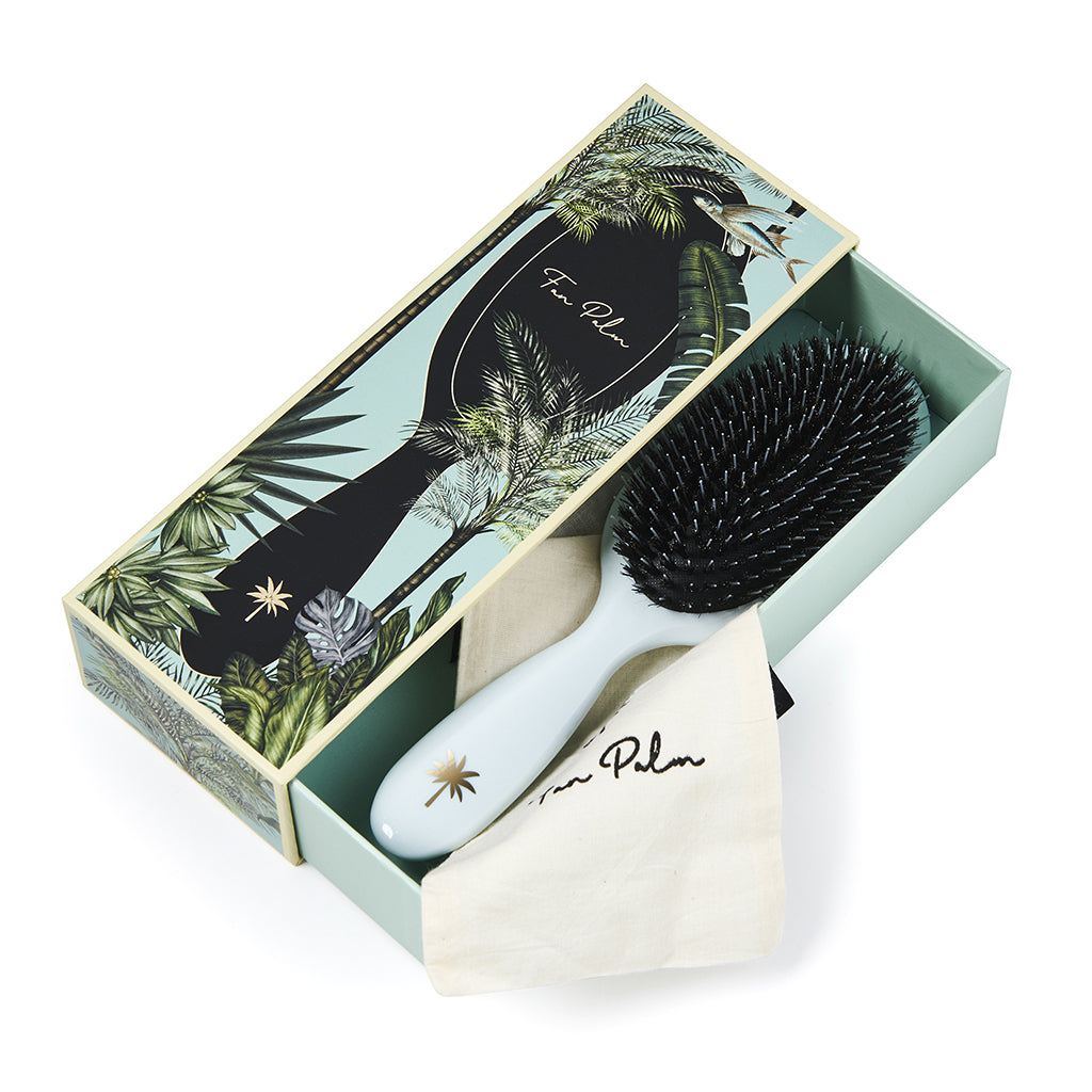 Fan Palm Hairbrush, Maldives - Medium Light Blue Glitter