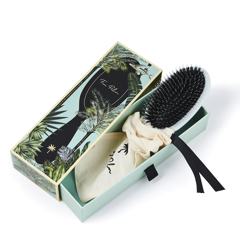 Fan Palm Hairbrush, Maldives - Medium Light Blue Glitter