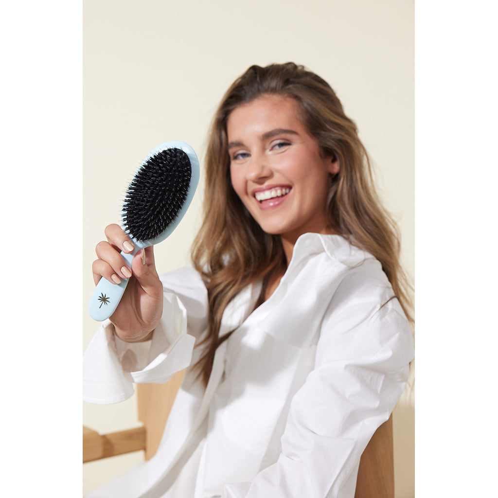 Fan Palm Hairbrush, Maldives - Medium Light Blue Glitter