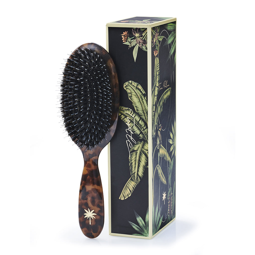 Fan Palm Premium Edition – Medium Brush with Boar and Nylon Bristles, Turtle Pattern